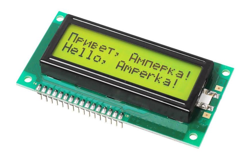 Дисплей символьний МЕЛТ LCD 16x2 (Чорним по зеленому) AMP-X100-YLG фото